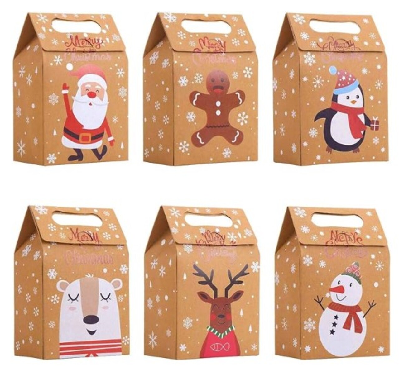 24PCS Christmas Candy Gift Treat Bags for Xmas Party Supplies, Christmas Kraft Paper Gift Boxes